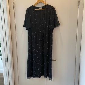 Black Frank & Oak Flower Print Midi Dress